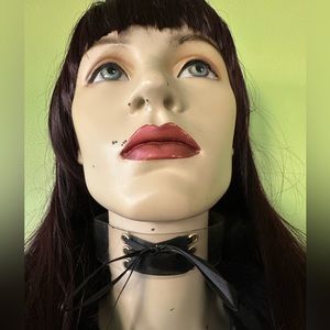 🕸️Dolls Kill Crème Brûlée Lace Up Black Ribbon Goth Metal Grunge Corset Choker